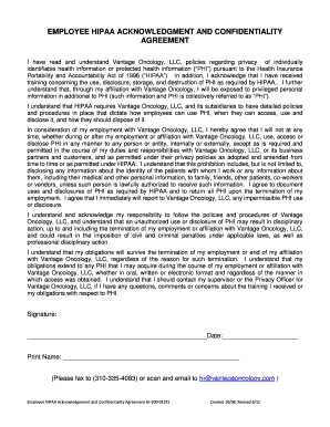 Employee HIPAA Acknowledgement and Confidentiality Agreement