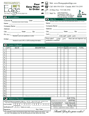 Photographer's Edge Order Form