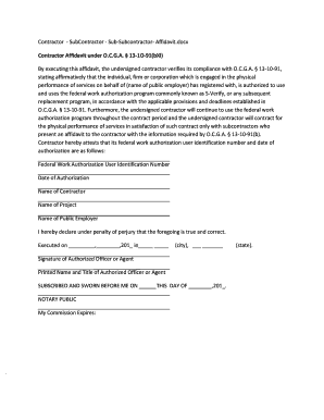 Contractor Subcontractor Sub-Subcontractor Affidavit