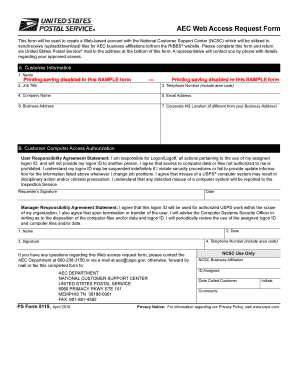 USPS AEC Web Access Request Form