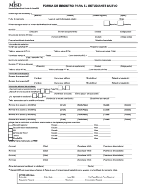 Forma de Registro para el Estudiante Nuevo