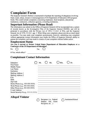 US Department of Education Complaint Form
