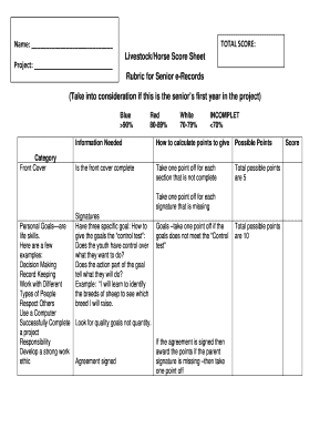 Livestock/Horse Score Sheet