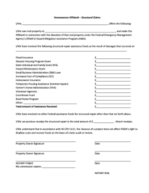 Homeowners Affidavit – Structural Claims