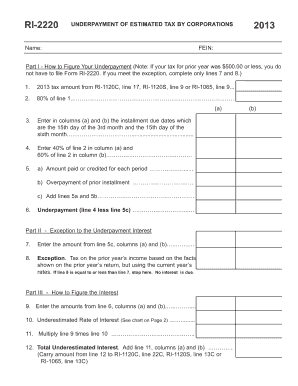 RI-2220 Underpayment of Estimated Tax by Corporations