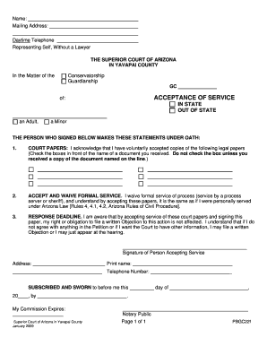 Arizona Acceptance of Service Form
