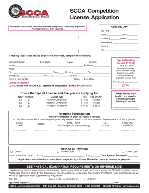 SCCA Competition License Application