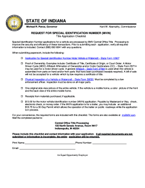 Indiana Special Identification Number Application