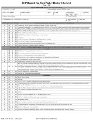 US Army National Guard Pre-Ship Packet Checklist