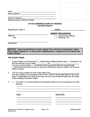 Arizona Legal Decision-Making Enforcement Order