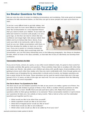 Fillable Online Ice Breaker Questions for Kids Fax Email Print - pdfFiller