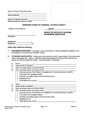 Proof of Notice of Hearing Regarding Objection