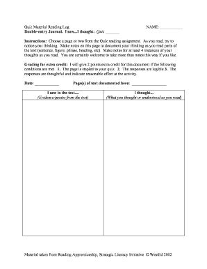 Reading Log for Quiz Material