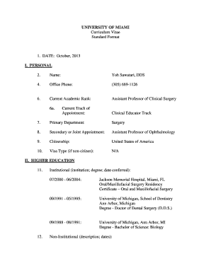 University of Miami Curriculum Vitae Template