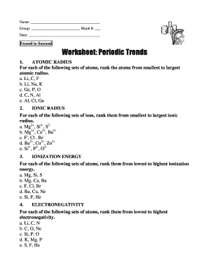 Periodic Trends Worksheet - Fill Online, Printable, Fillable, Blank |  pdfFiller