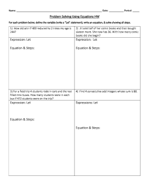 Problem Solving Using Equations Homework