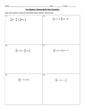 Pre-Algebra Multi-Step Equations Worksheet