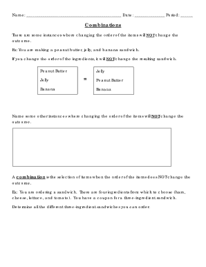 Combinations Worksheet