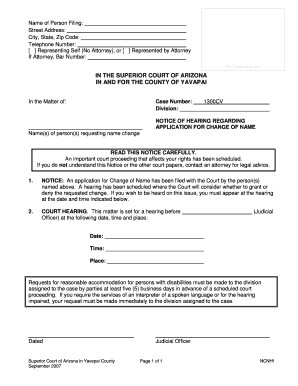 Arizona Change of Name Hearing Notice