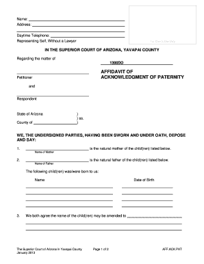 Arizona Acknowledgment of Paternity Affidavit