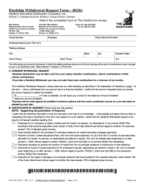 403(b) Hardship Withdrawal Request Form