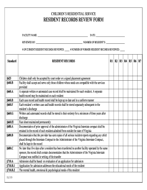Children's Residential Service Resident Records Review Form