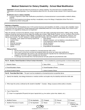 School Meal Modification Medical Statement