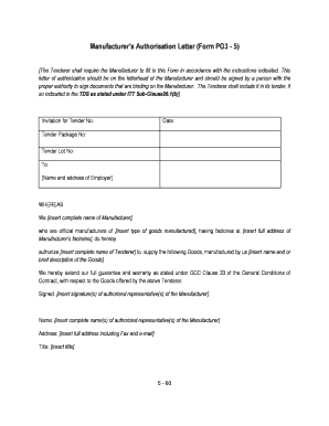 Manufacturer’s Authorisation Letter (Form PG3 - 5)