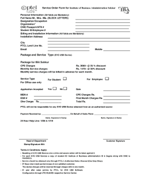 Service Order Form for IBA Sukkur