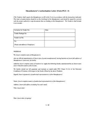 Manufacturer’s Authorisation Letter (Form PG3 - 5)