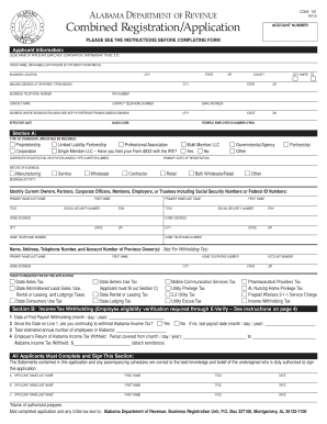 Alabama COM: 101 Combined Registration Application
