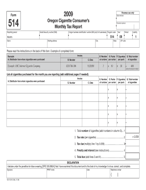Oregon Cigarette Tax Report Form 514