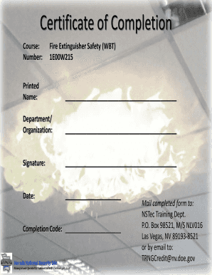 Certificate of Completion for Fire Extinguisher Safety