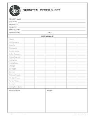 Submittal Cover Sheet for Package Heat Pump Units