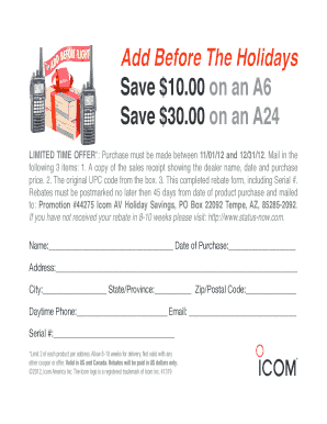 Icom AV Holiday Savings Rebate Form