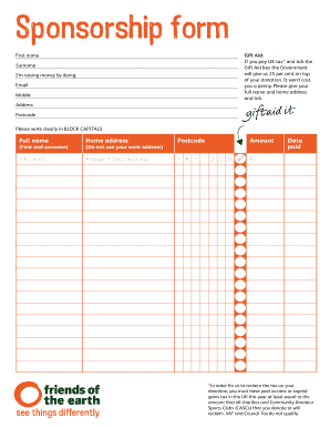 UK Sponsorship Form with Gift Aid