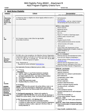 WIA Eligibility Policy #W401 - Attachment B