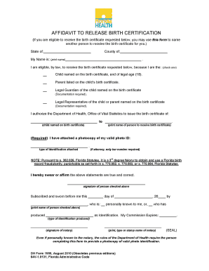 Affidavit to Release Birth Certification