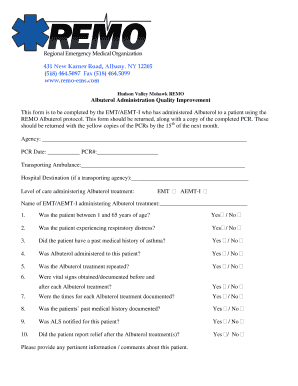 Albuterol Administration Quality Improvement Form