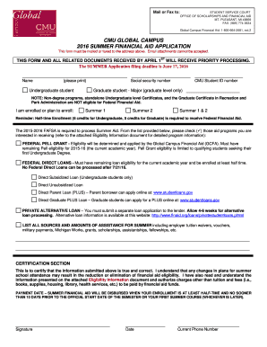 2016 Summer Financial Aid Application