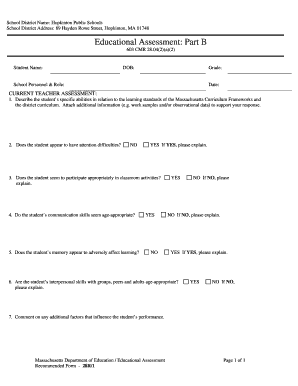 Massachusetts Student Educational Assessment Form