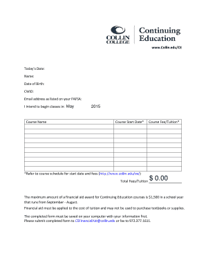 Continuing Education Financial Aid Application