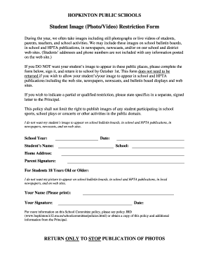 Student Image Restriction Form