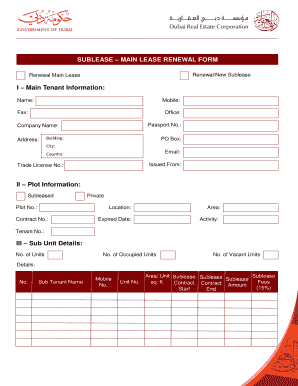 Sublease Main Lease Renewal Form