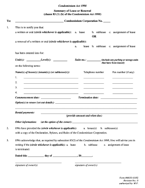 Condominium Lease or Renewal Notice