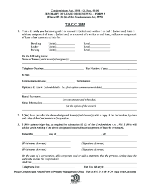 Condominium Lease Summary Form