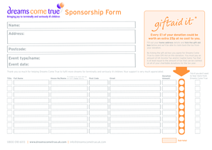Dreams Come True Sponsorship Form