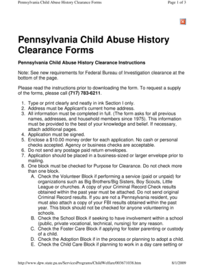 Pennsylvania Child Abuse History Clearance Form