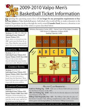 Valpo Men's Basketball Ticket Order Form