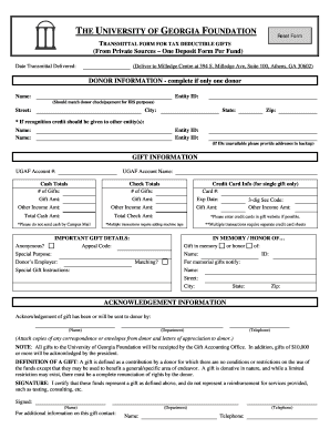University of Georgia Foundation Transmittal Form